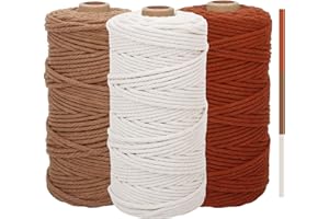 ESTEFANLO 3 filati macramè, 3 mm x 100 m, set di filati macramè, rosso, cotone macramè, filo di cotone, filo macramè, filo di cotone colorato da appendere, gancio per piante, fai da te, lavoro a maglia