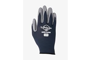 LeMieux Unisex Flexible Work Gloves in Navy with Coated Fingers and Palm - Puncture & Abrasion Resistant - Comfortable Fit Hand Cover - Medium