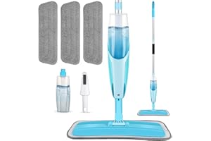 Bodenwischer mit Sprühfunktion, Homgif Sprühwischer Wischer mit Wassertank 360 Grad Rotierender Wischmopp Spray Mop Wischer Boden mit 3 Waschbaren Mikrofaser Pads für alle Böden