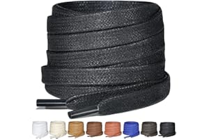 Puzeam 2 Pairs Waxed Cotton Shoe Laces, Flat,7mm Wax Laces For Men Leather Boots, Casual Shoes