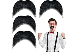 TUONYIS 4 Piezas Bigotes Falsos Autoadhesivos, Barbas Falsas, Barba Falsa Realista Divertida, Vello Facial Falso Novedoso, Vello Facial Falso para Disfraces de Halloween, Fiesta de Navidad (Negro)