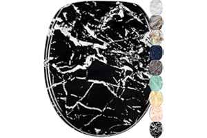 Sanilo Deska sedesowa z miękkim domykaniem, szeroki wybór marmurowych desek sedesowych, stabilne zawiasy, łatwy w montażu (marmurowa czerń)