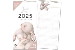 SCHÖNE GÜTER Planer dla par na rok 2025, 3 kolumny, słodkie, ilustracje, planer dla dwojga na rok 2025 i październik 2024, kalendarz partnerski 16 x 32,5 cm, kalendarz dla par na 2025 rok, planer ścienny, 2 osoby,