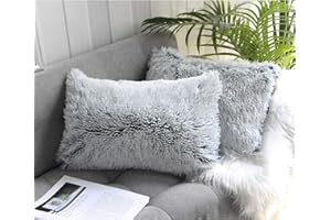 Uhomy 2 Packs Home Decorative Luxury Series Super Soft Faux Fur Rectangular Throw Pillow Cover Furry Cushion Case for Sofa or Bed Gray Ombre 12x20 Inch 30x50 Cm