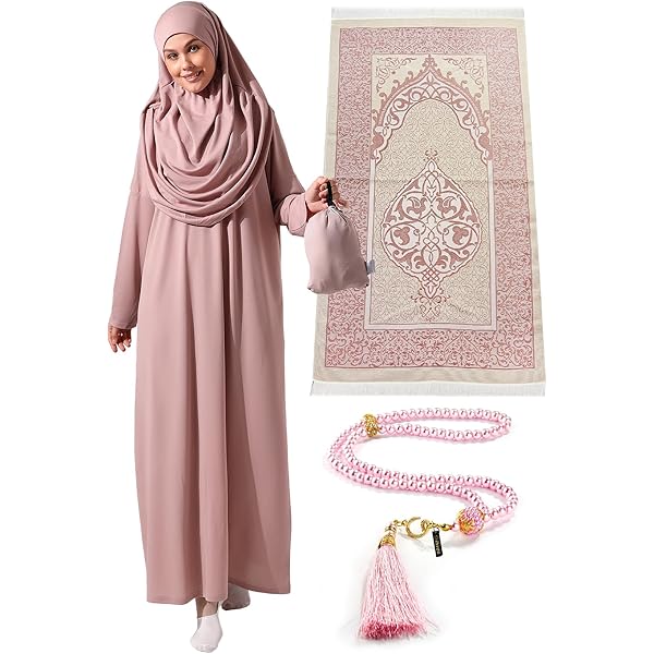 FYMNSI Abaya, abito da preghiera, vestito musulmano, maxi abito con hijab neonato, abito da preghiera islamico, Ramadan, Kaftan, Dubai, tinta unita, due pezzi, malva, 2-3 Anni