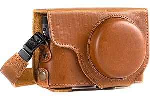 MegaGear MG1260 Panasonic Lumix DC-TZ95, DC-TZ90 Ever Ready - Étui de Protection en Cuir avec Bandoulière - Marron Clair