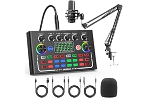 Podcast Equipment Bundle, JAMELO Studio Equipment Kit with Condenser Microphone/Mic Arm/Voice Changer, OTG, Audio Mixer Sound card for Phone/PC/Laptop, Perfect for Recording Broadcast Streaming Gaming
