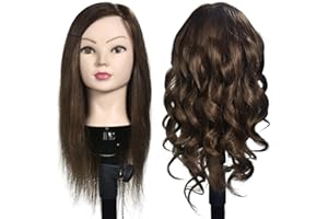 RUISIMEI Cabeza de maniquí 16"-18" Mujer 100% pelo humano Peluquería Cosmetología Maniquí Maniquí Cabeza de entrenamiento Cabeza de muñeca de pelo con soporte de pinza de mesa