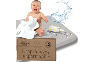 Bisoo Drap Housse 80x130 Impermeable - Alese 80 x 130-2en1 Drap Housse Protege Matelas Reglable Impermeable pour Lit Evolutif Enfant - 100% Jersey Oeko-Tex - 1 Drap Impermable Gris 130x80 CM