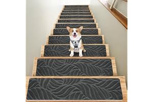 VAIGU:OA Treppenstufen Matten, 15 Stück Stufenmatten Selbstklebend Innen, 76 X 20cm Anti-Rutsch Treppenteppich Selbstklebend für Holzstufen, Sicherheit Stufenteppich für Kinder, Älteste, Haustiere, Dunkelgrau