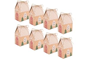 GGISUI 20 Pezzi Scatoline Natalizie, 11,2 x 7 x 5 cm Scatole Biscotti Natale, Carta Kraft Scatole Regalo Natalizie per Riempire Dolci, Biscotti, Regali di Natale (con 20 corde di iuta)