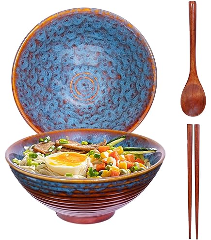 Ramen Schüssel Set 2x1200ml - Keramik Suppenschalen Mit Löffel & Stäbchen
