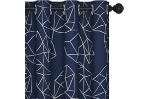 Deconovo Tende Oscuranti Termiche Isolanti per Finestre Soggiorno Tende Stampate con Occhielli per Interni 2 Pezzi, 140x245 CM, Blu Navy