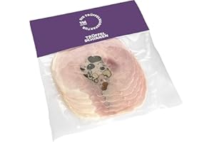 DIE TRÜFFELMANUFAKTUR GÖSCHLE Die Trüffelmanufaktur - Trüffelschinken mit 7% echtem schwarzem Trüffel - Saftiger Hinterschinken Trüffel Schinken in Scheiben geschnitten 100 g