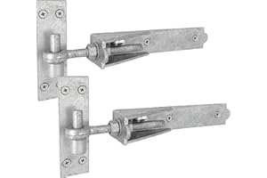 IRONTITE® Adjustable Gate Hinges Heavy Duty 250mm (10"), Hook and Band Gate Hinges for Wooden Gates. Galvanised Hook and Band Hinges with Fixings Included. (Galvanised)
