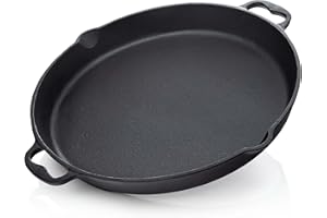 BBQ Nerd© - Sartén de hierro fundido para asar, asar y freír (40 cm de diámetro, 5300 g, con vertedor y asa, antiadherente, resistente al calor y retiene el calor