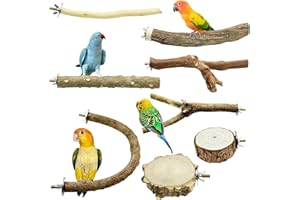 Allazone Pack of 8 Natural Perches for Birds, Natural Wood Perches, Bird Toy, Bird Cage Accessories for Small Parakeets, Cockatiels, Parakeets
