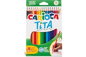 CARIOCA TITA, Matite Colorate, Set di Matite in Resina Esagonali, Pastelli per Bambini e Adulti, Ideali per Disegnare e Colorare, Scrittura Morbida, Colori Assortiti, 18 Pezzi
