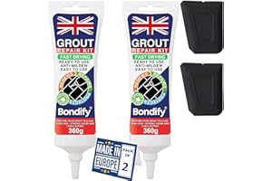BONDIFY Kit Riparazione Fughe Piastrelle Nero, Asciugatura Rapida 360g x 2 ANTI-MUFFA Tubetto Stucco per Piastrelle Bagno & Doccia, Grout Repair Kit, Stucco per Fughe Pavimento, Sigillante per Malta