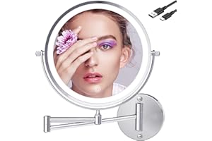 TUSHENGTU 9 Inch Large Lighted Makeup Mirror Wall Mounted 3000mAh, Chrome 1X/10X Magnifying Mirror With Light for Bathroom, Shaving Mirror (960C10X)
