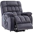 BTM Electric Power Lift Recliner, Upgraded Massage Armchair with Heat for the Elderly, Overstuffed Breathable Fabric Reclining Chair for Living Room (Dark Grey)