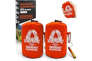 Ironstripe Biwaksack Notfall Schlafsack 2pack - Wasserdichter Überlebens Schlafsack Outdoor XL – Notfall Trillerpfeife Integrierte Kapuze & Thermo-Mylar – Reiß - & Stichfester Notfall-Biwaksack