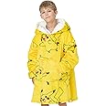 Pokemon Kids Oversized Blanket Hoodie | Boys Girls Pikachu OR Pokeball Design | Game Double Lined Sherpa Fleece Yellow Sweatshirt | One Size Sweater Big Pocket