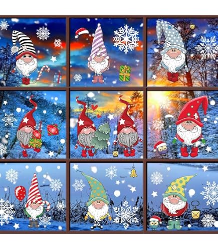 Vetrofanie Natalizie Fai Da Te – 4 Fogli Con Babbo Natale, Renna, Albero E Fiocchi Di Neve, Rimovibili