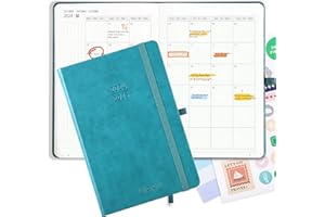 ELAKIRI Kalendarz 2025 kalendarz książkowy A5 1 tydzień 2 strony, terminarz spotkań 2025 (październik 2024-grudzień 2025) z papierem 100 g/m² w twardej oprawie ze skóry PU dla planistów szkolnych