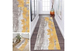 ZDYHMRJ Dywan, długi, antypoślizgowy do korytarza, nadaje się do prania, 70 x 350 cm, do kuchni, korytarza, szaro-żółty, do sypialni, salonu, poliestrowa, trwały, możliwość dopasowania do kuchni, towar sprzedawany na metry