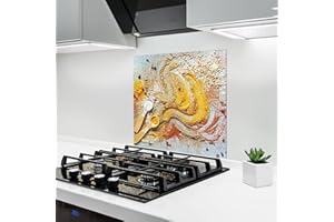 ARTHUB® Crédence de Cuisine en Verre 60x60 cm, Orange Yellow Powder | Protection Contre Les éclaboussures, Revêtement Mural en Carreaux, Plaque en Verre, Verre trempé, Aliments, Épices