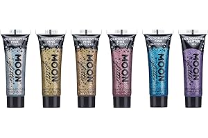 Błyszczący żel holograficzny do twarzy i ciała firmy Moon Glitter - 12 ml - zestaw 6 kolorów - brokatowy lakier do twarzy