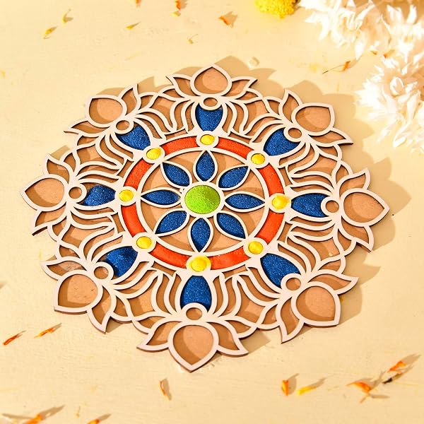 MustHaves Wooden Rangoli Stencils Set For Diwali - 4 Pack, 6x6 Inch Floor Decoration Templates