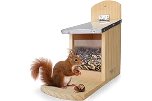 Wildlife Friend I Mangeoire Ecureuil Exterieur - avec Toit en Métal I Distrubuteur De Nourriture écureuils, Maison écureuil - Station d'alimentation pour Nourrir Les écureuils.