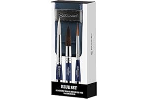 ESCODA Set 3 Pennelli Acquerello - Blue Set da Viaggio nº 6,10,16 Punta Tonda Fibra Sintetica Serie Prado Perla Ultimo Professionale Custodia Tessuto Blu Fatto a Mano a Barcellona.