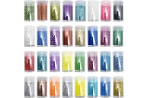 GOIEHIR Juego de 32 colores para manualidades, purpurina, polvo de purpurina, para manualidades, decoración, arte de uñas, tarjetas, papel