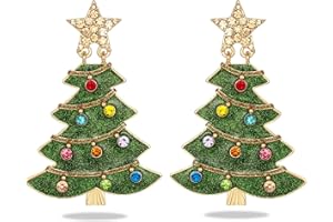 LILIE&WHITE Christmas Earrings For Women Christmas Tree Dangle Earrings With Colorful Rhinestone Glitter Bow Knot Colorful Light Bulb Jingle Bell Stud Earring Holiday Earrings Xmas Gift