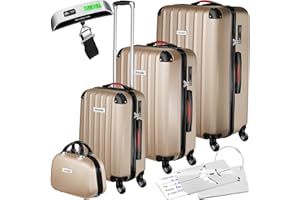 TecTake® Set de Valise de Voyage 4 Tailles - Valise Grande et Cabine avec Sacs de Voyage - ABS avec Roulettes Pivotantes 360°, Cadenas, Poignée Télescopique