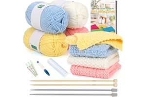 Aeelike Knitting Starter Kit for Adults - Knitting for Beginners Kit - Make Your Own Dishcloth - Knitting Kit with Yarn, Instructions, Knitting Needles and Yarn Needle - Knitting Gift Set for Knitters