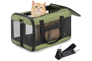 Conlun Transportín para Gatos Aprobado, Transportín de Perro Suave con Correa Interior, para Gatos y Cachorros hasta 7 kg, Bolsa de Viaje Plegable -Verde, M