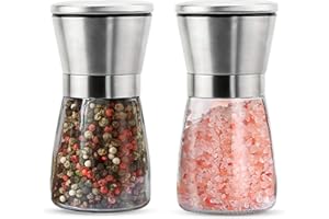 SANROLAX Salt and Pepper Mill Small Set of 2 Pepper and Salt Mill Spice Mill with High-Quality Stainless Steel Salt for Coarse Salt Pepper Mills Manual Grinding without Salt / Pepper