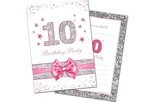 Olivia Samuel 20 x 10th Birthday Party Invitations from Pink Sparkly Design and Photo Effect Silver Glitter - A6 Postcard Size with envelopes