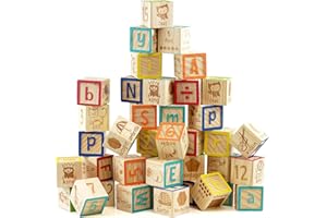 THE MAGIC TOY SHOP Wooden ABC Blocks Alphabet Number Block Set Kids Educational Toys 40 Pcs Wooden Building Blocks with Storage Bag Children Stacking Toys for 18 Months+