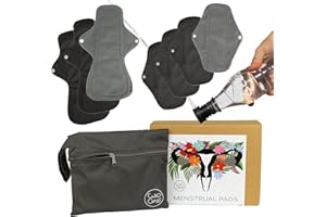 CULOCLEAN.COM CuloClean 7pcs (4M + 3L) Compresas Menstruales y Postparto Reutilizables de fibra de bambú. Flujo abundante. Ecológicas, de tela transpirable e impermeable + bolsa + bidet portátil