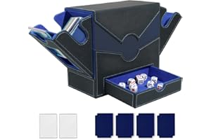 Matlarn MTG Deck Box mit Commander Display, Trading Card Storage Box für 500+ Karten, Karten Aufbewahrungsbox mit 4 Trennwänden und 2 Toploader, Sammelkarten Boxs für PTCG TCG, Schwarz Blau