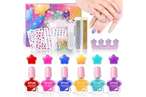 ETYJO Vernis Enfant 6 Couleurs Peel-Off Vernis Enfant Fille Non Toxique, Vernis à Ongles Enfants à l eau Séchage Rapide Avec Autocollant et des Décorations, Kit Cadeau Pour les Filles