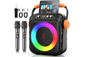 JYX Adult Karaoke, Portable Bluetooth Speaker with 2 Wireless Microphones, PA System for Adults and Children with LED Lights for Parties