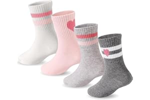DRESHOW Crew Socken Mädchen Sportliche Kinder Socken Mit Herzen Gestreift 4 Paar für Kinder 4-10 Jahre