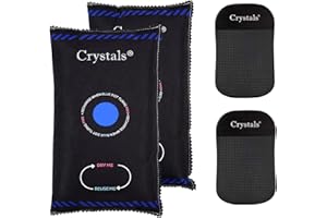Crystals Pack of 2 x 1KG Reusable Car Dehumidifier, Van Car Caravan Home Moisture Absorber Bag with Anti Slip Pads, Moisture Condensation Absorber Damp Trap Keeps Windscreen Clear - Black
