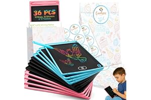 RIFF RUFFLE GOODIE GIFTS Riff Ruffle All-in-One 36-Pack Party Favour Kids – 12 LCD Writing Tablets (6.5"), 12 Gift Bags & 12 Stickers – Educational Doodle Boards for Boys and Girls 3-10, Ultimate Goodie Bag Gifts